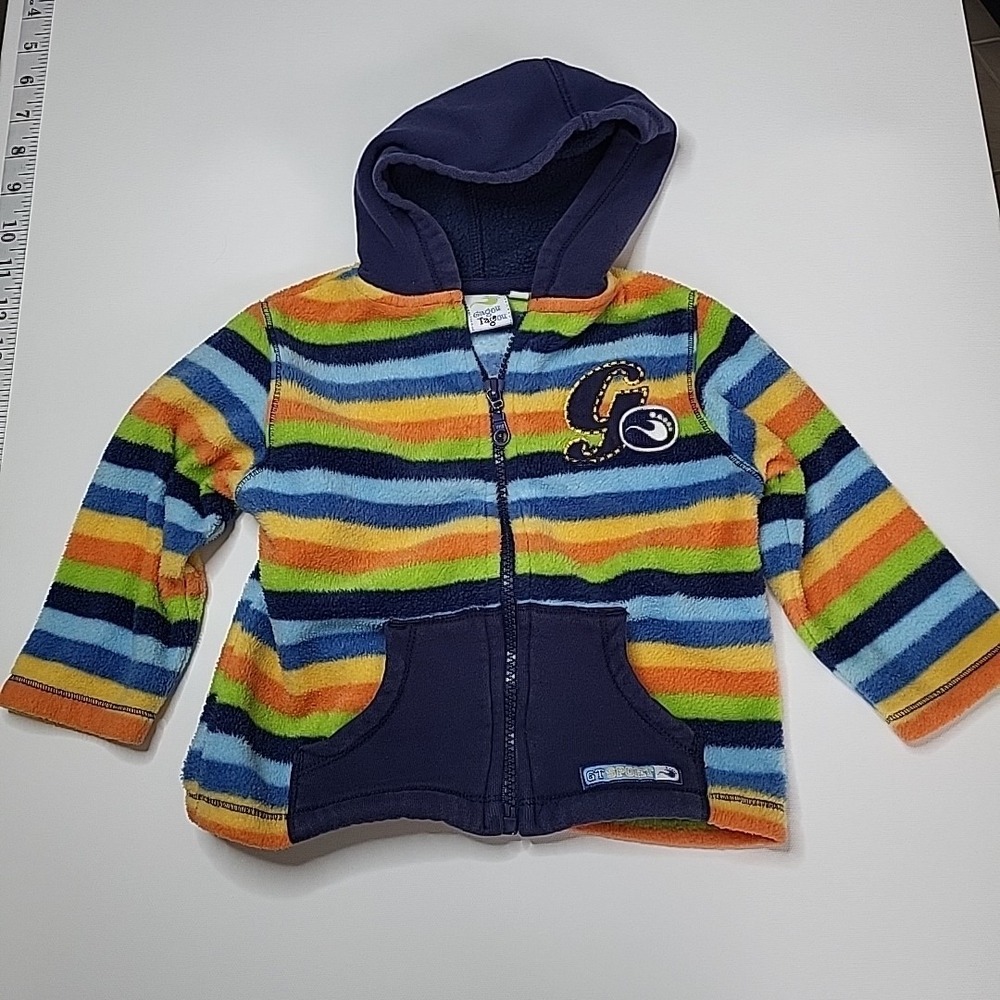 GAGOU TAGOU Colorful Striped Fleece Hooded Zip-Up Size 6/9mo GT SPORT